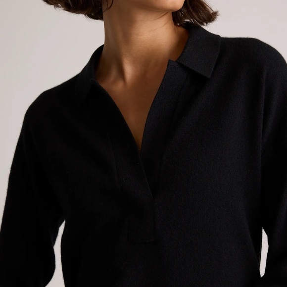 Quince Mongolian Cashmere Polo Sweater in black, size small - Picture 2 of 10